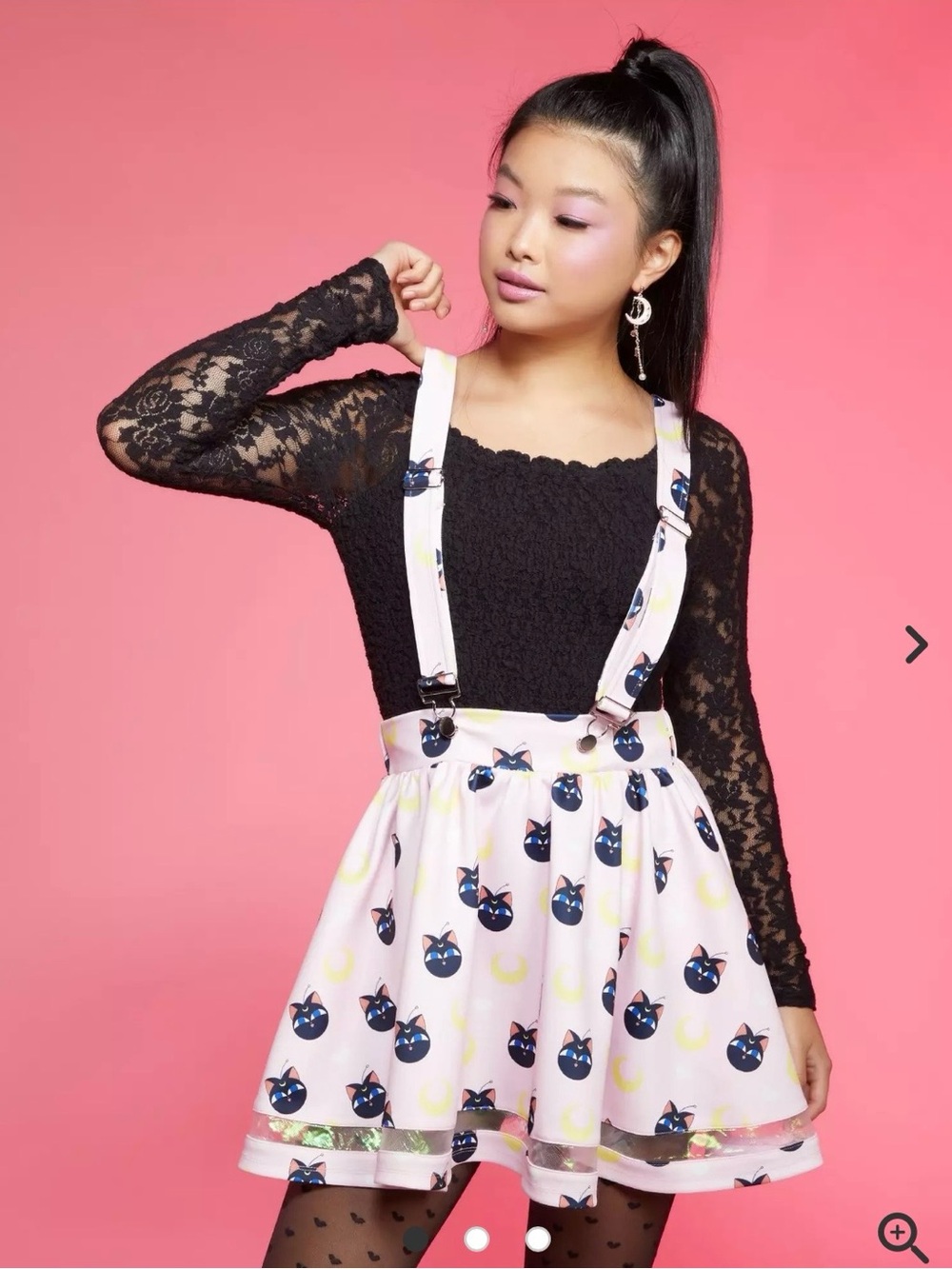 SAYLOR Pink Suspender Skirt with Cat & Moon Print